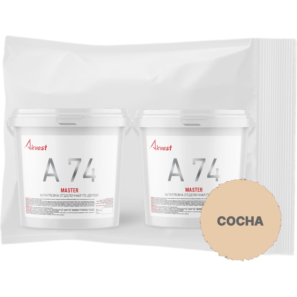 Изображение товара Шпатлевка акриловая отделочная Akvest по дереву атмосферостойкая водостойкая сосна А-74 0,5 кг 2 шт (набор) ВИ00021-95