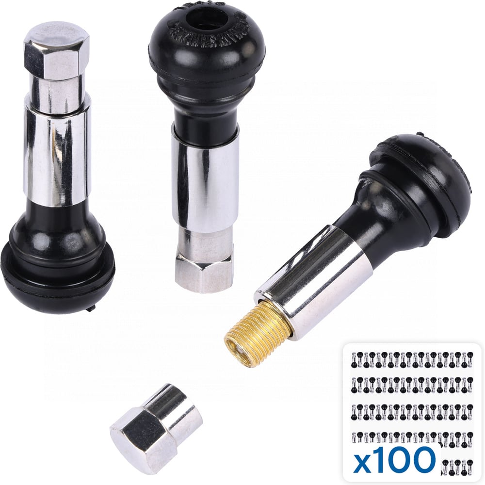 Изображение товара Вентиль для бескамерных шин хромированный NORDBERG 100 шт TR414C