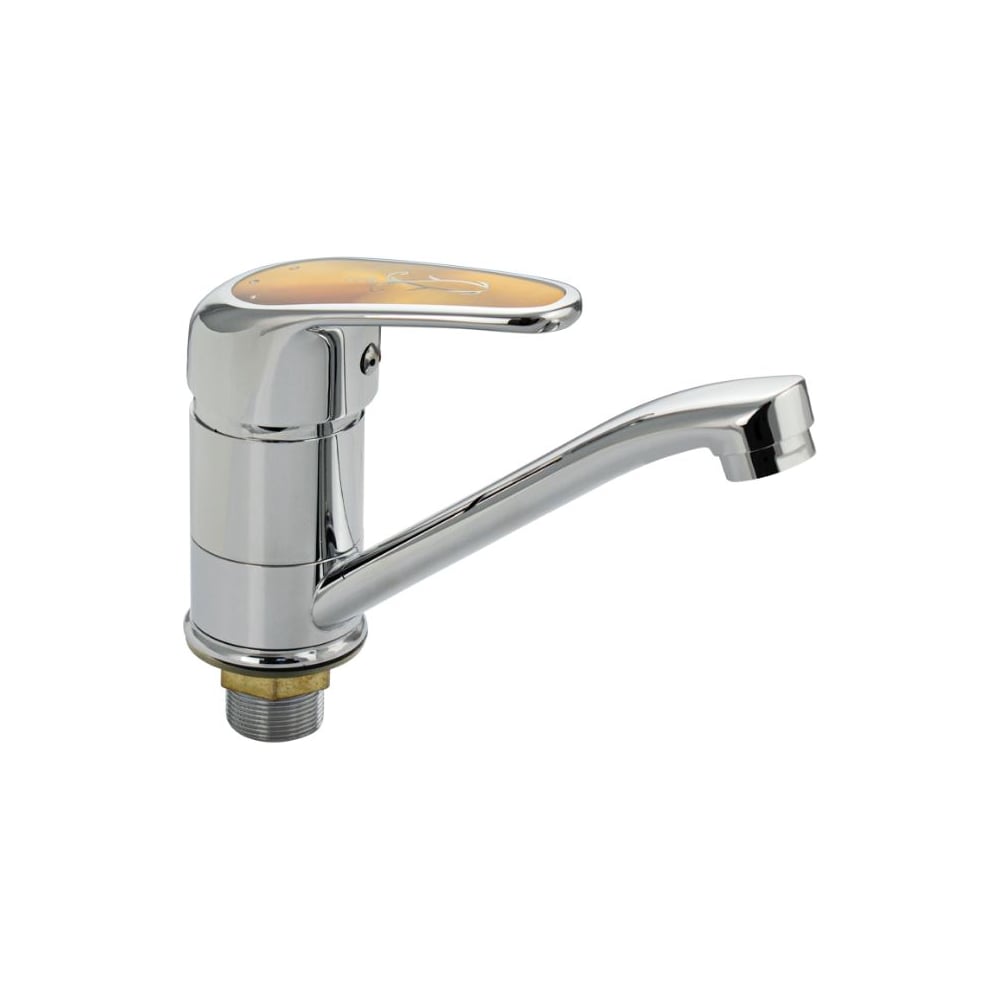 Изображение товара Смеситель для кухни и раковины САНАКС шаровый, серия МайФайр, поворотный излив 15 см, ручка с вставкой цвета янтарь, цвет корпуса хром 87112