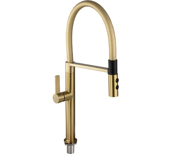 Изображение товара Смеситель для кухни САНАКС серия МАГНУС с гибким рельефным изливом с магнитной фиксацией, двухрежимный аэратор, корпус из нержавеющей стали марка SUS 304, цвет корпуса матовое золото 91137