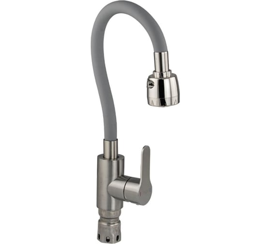 Изображение товара Смеситель для кухни САНАКС серия МАГНУС с гибким серым изливом и двухрежимным аэратором, корпус из нержавеющей стали марки SUS 304, цвет сатин 9216-S