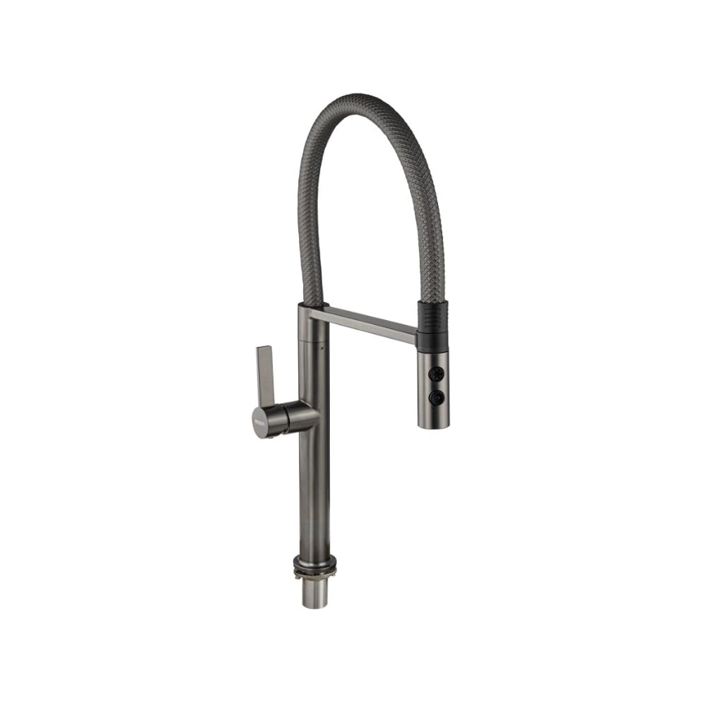 Изображение товара Смеситель для кухни САНАКС серия МАГНУС, с гибким серым изливом с магнитной фиксацией, двухрежимный аэратор, корпус из нержавеющей стали марка SUS 304, цвет корпуса графит 91136