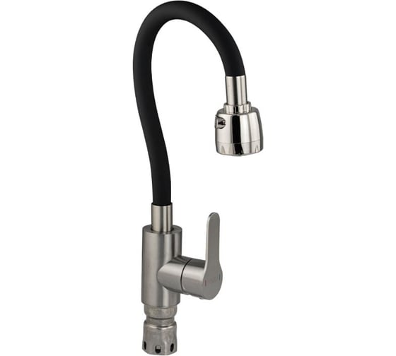 Изображение товара Смеситель для кухни САНАКС серия МАГНУС с гибким чёрным изливом и двухрежимным аэратором, корпус из нержавеющей стали марки SUS 304, цвет сатин 9216-B