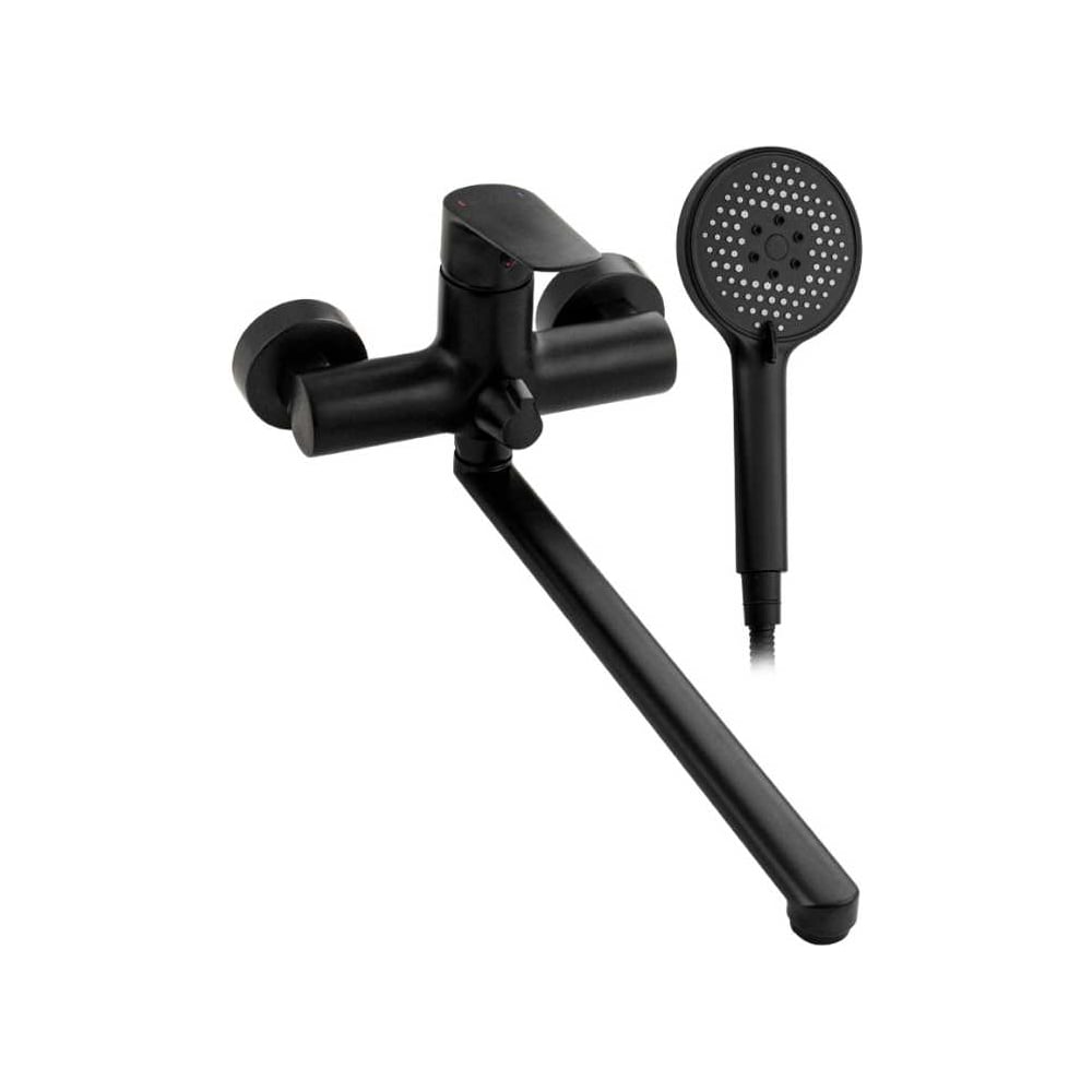 Изображение товара Смеситель в ванную САНАКС длинный излив, серия МАГНУС чёрного цвета, шаровый, с дивертором на корпусе 8770