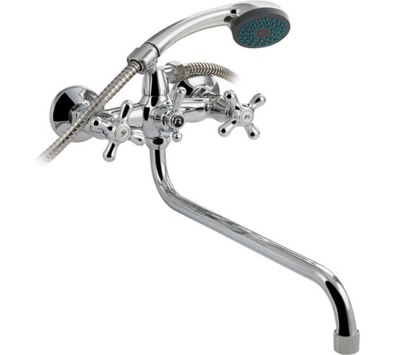 Изображение товара Смеситель в ванную САНАКС металлокерамика с шаровым переключением, серия МайФайр ручка крест с длинным изливом 87308