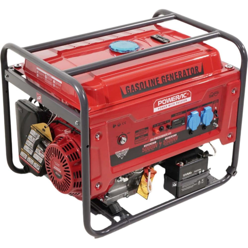 Изображение товара Генератор бензиновый электрический POWERAC, 5,5 кВт, 220 В, 13 л.с., электростартер + аккумулятор PR6500H2E Изображение товара Генератор бензиновый электрический POWERAC, 5,5 кВт, 220 В, 13 л.с., электростартер + аккумулятор PR6500H2E