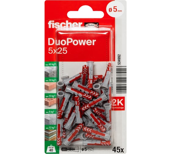 Изображение товара Дюбель Fischer DUOPOWER (45 шт.) 5X25 534992