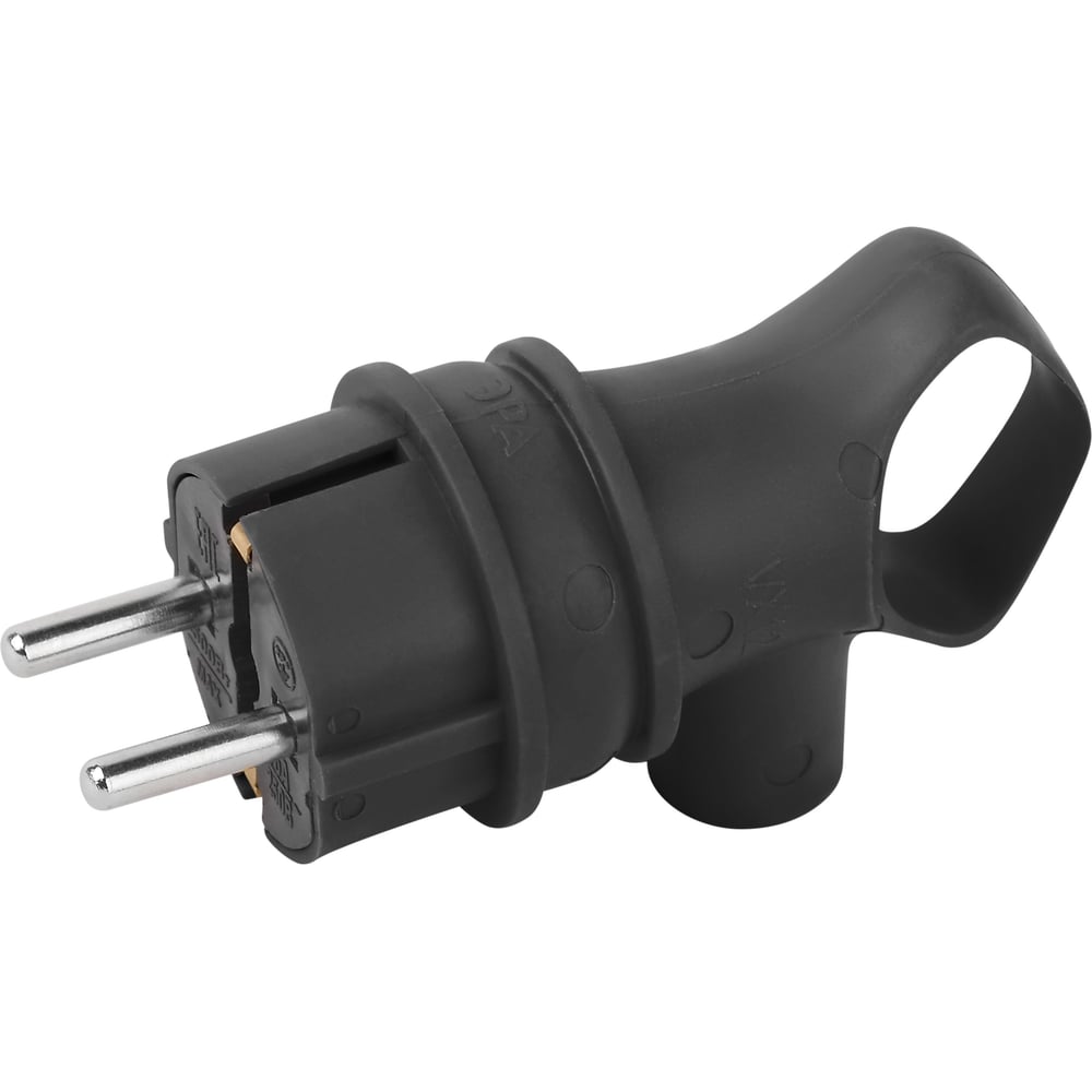 Изображение товара Вилка ЭРА VX12-B-IP44 каучуковая c заземлением 16А IP44 угловая черная