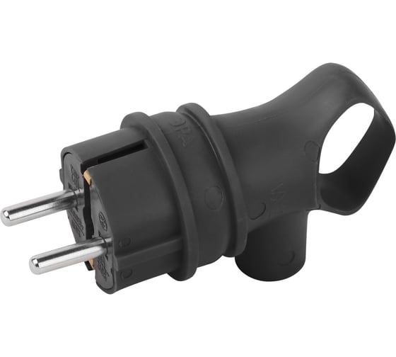 Изображение товара Вилка ЭРА VX12-B-IP44 каучуковая c заземлением 16А IP44 с кольцом угловая черная Б0069323