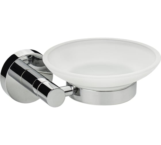 Изображение товара Мыльница GFmark стеклянная с креплением к стене, на круглом основании, цвет ХРОМ. 79004