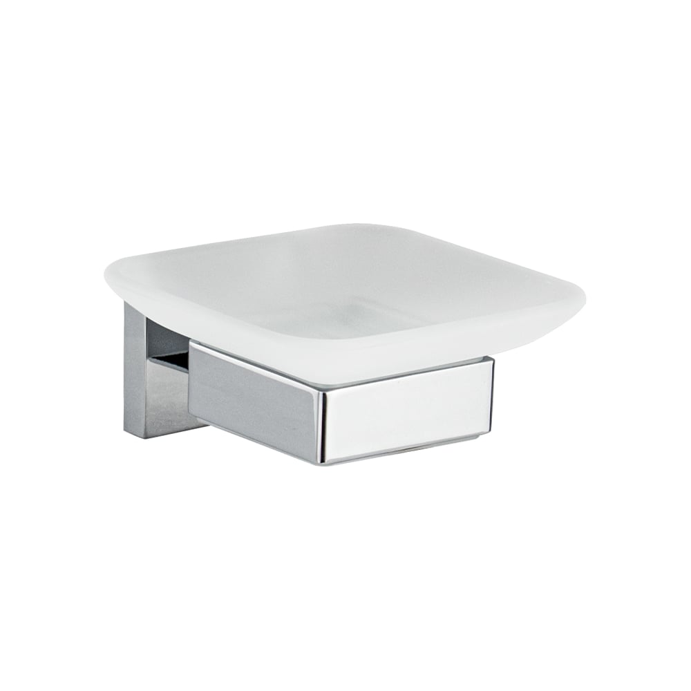 Изображение товара Мыльница GFmark стеклянная с креплением к стене, на квадратном основании, цвет ХРОМ. 84004