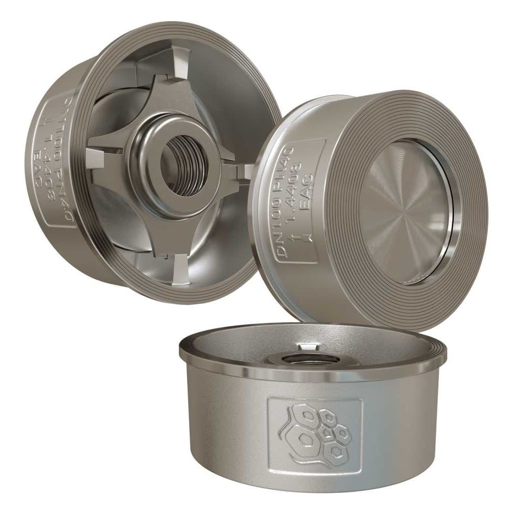 Изображение товара Клапан обратный тарельчатый RUSHWORK РАШВОРК DN040, PN40, корпус - CF8M, диск - CF8M, уплотнение - CF8M, М/Ф 404-040-40