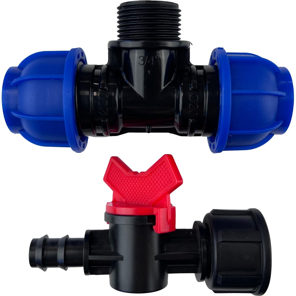 Изображение товара Комплект подключения магистральной трубки Профитт 16мм к ПНД трубе 20мм (тройник ПНД+кран) 0340999-RCS