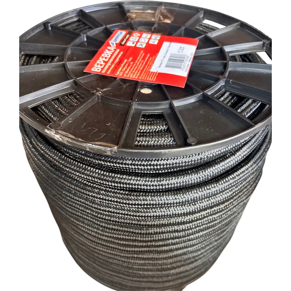 Изображение товара Шнур плетеный Шнурком с сердечником ПП 12мм высокопрочный 60 м(отрез) черн 12В810пп310К60м