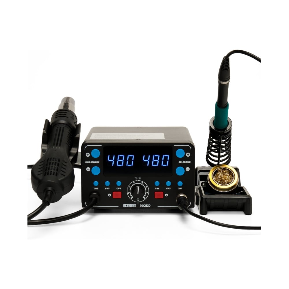 Изображение товара Паяльная станция ELEMENT 902DD (фен+паяльник T12) 20154