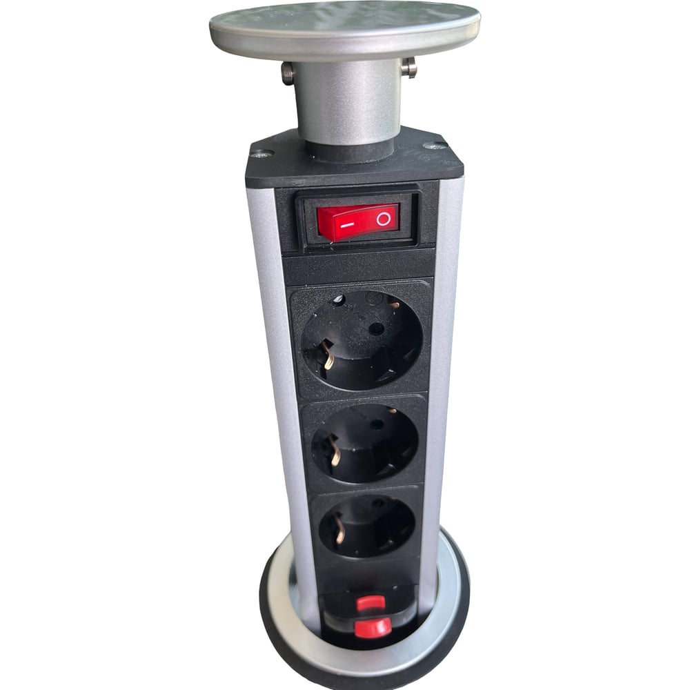 Изображение товара Розетка выдвижная встраиваемая LUCKTEK с выключателем, 3x220V, поликарбонат+анод.алюминий, d выреза 6см, цвет серый LK-GN10503S