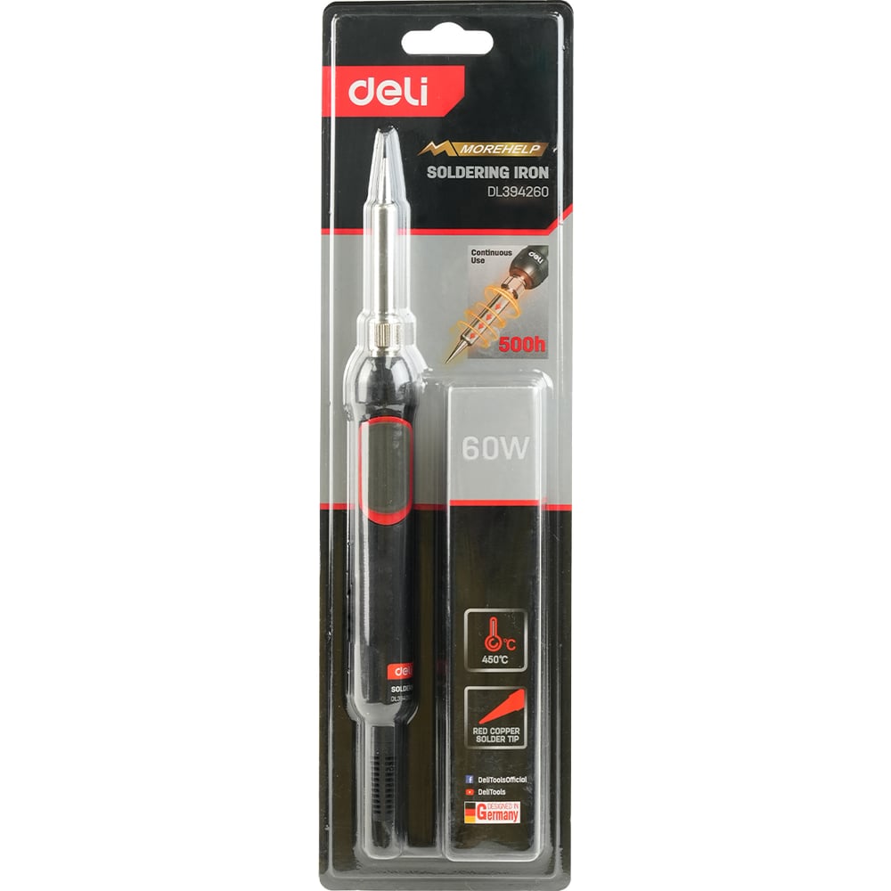 Изображение товара Паяльник профессиональный DELI 60Вт DL394260 (450 град, керамический нагреватель) 220443