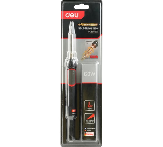 Изображение товара Паяльник профессиональный DELI 60Вт DL394260 (450 град, керамический нагреватель) 220443