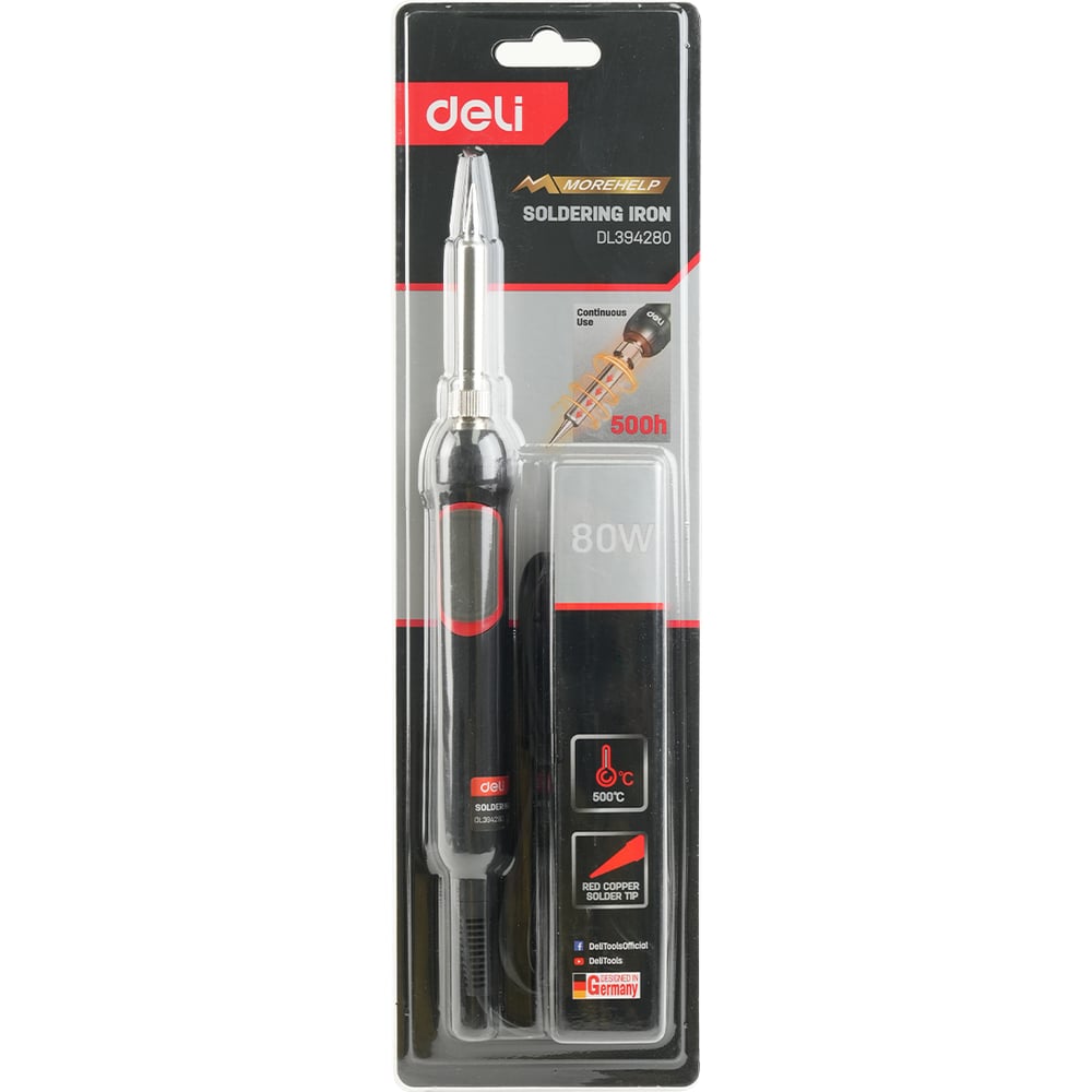 Изображение товара Паяльник профессиональный DELI 80Вт DL394280 (500 град, керамический нагреватель) 220445