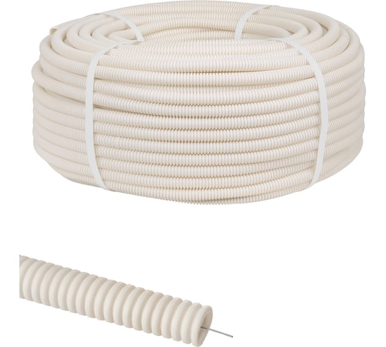 Изображение товара Гофра для кабеля TDM ELECTRIC 16мм ПЛЛ с зондом 100 метров безгалогенная, негорючая (FRHF) легкая белая SQ0413-1033