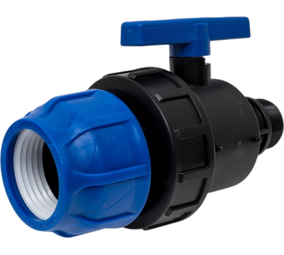 Изображение товара Шаровой кран VALFEX ПНД компрессионный цанга - наружная резьба, разборный 63x1 1/2" 1210012663112