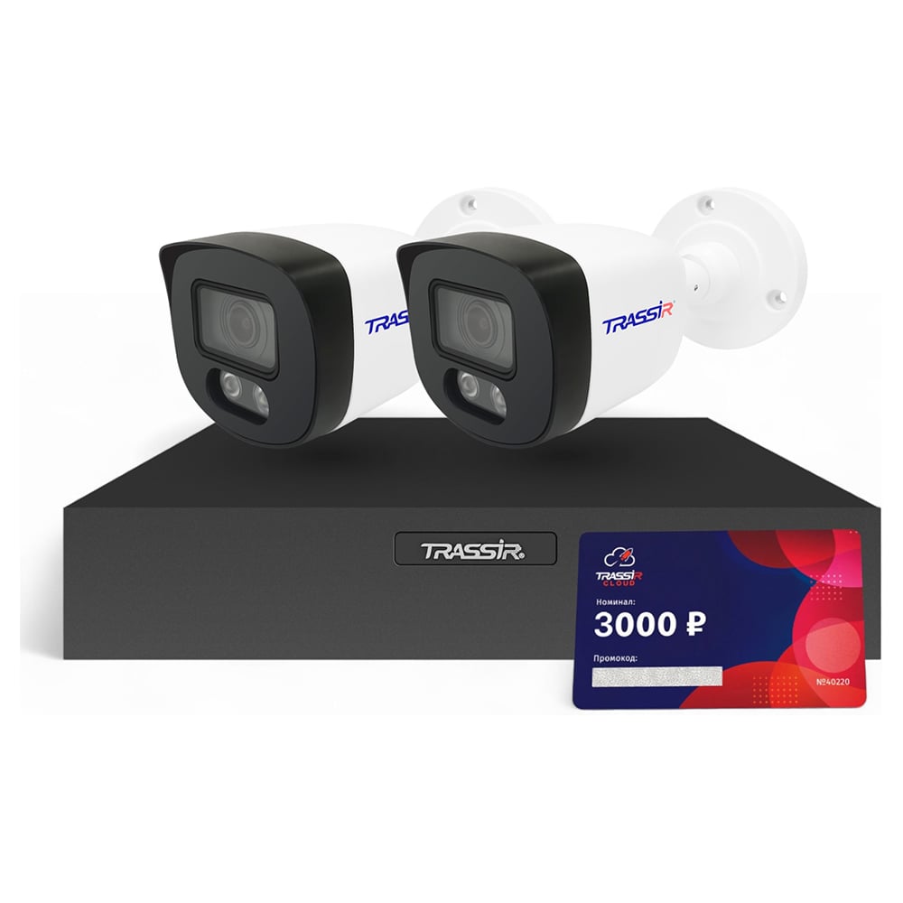 Изображение товара Дополнительное оборудование видеонаблюдения TRASSIR Комплект TR-Lite 1106-4P + 2 камеры TR-Lite L2B5 + Cloud 3000 УТ-00083032