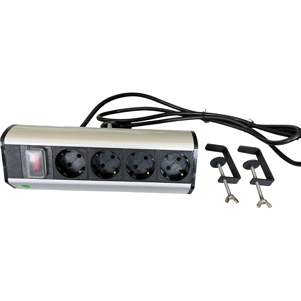 Изображение товара Розетка настольная с зажимами, с выключателем, 4x220V, пластик+алюминий, цвет серый LUCKTEK LK-GN1404S Изображение товара Розетка настольная с зажимами, с выключателем, 4x220V, пластик+алюминий, цвет серый LUCKTEK LK-GN1404S