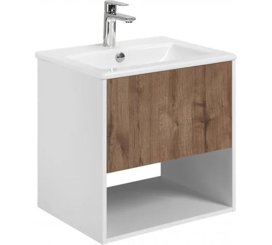 Изображение товара Тумба AQUATON Форм 60 белый глянец/Раковина Элина 60/Фасад дуб веллингтон 1A2883V4A4010