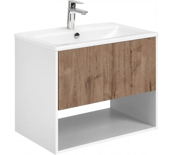 Изображение товара Тумба AQUATON Форм 75 белый глянец/Раковина Элина 75/Фасад дуб веллингтон 1A2884V4A4010