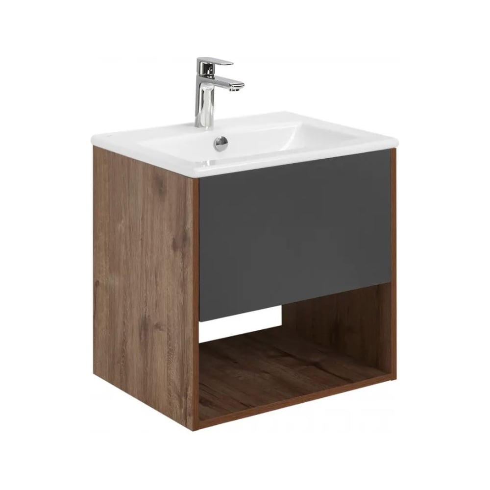 Изображение товара Тумба AQUATON Форм 60 дуб веллингтон/Раковина Элина 60/Фасад антрацит 1A2883V3A4DW0