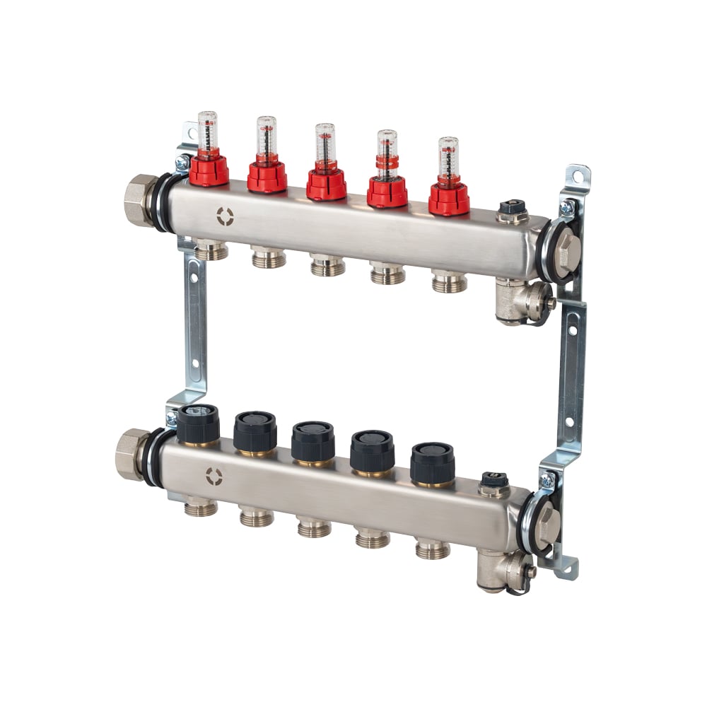 Изображение товара Гребенка OVENTROP Multidis SFR, 6 выходов, 1x 3/4 ЕК, нержавеющая сталь, с ротаметрами 140430056