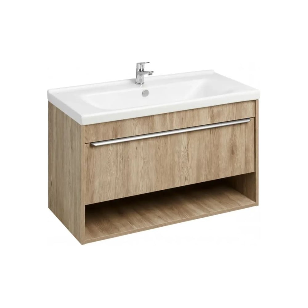 Изображение товара Тумба AQUATON Хоуп 100 с раковиной Миранда 100, 1 ящик, цвет Орех 1A2874V0HP6C0