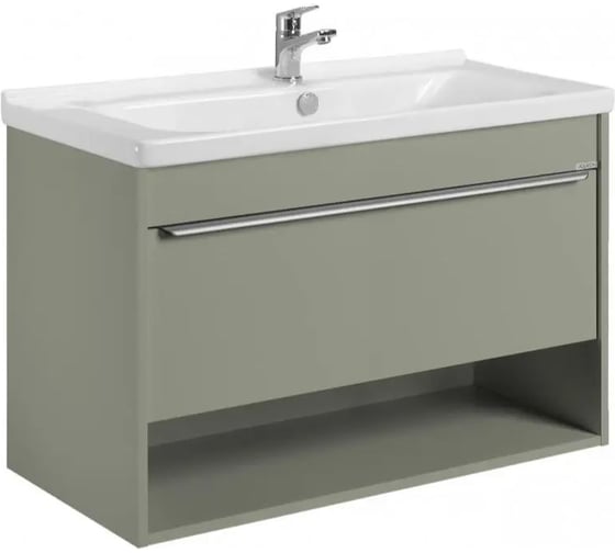 Изображение товара Тумба AQUATON Хоуп 100 с раковиной Миранда 100, 1 ящик, цвет Хаки 1A2874V0HP9D0