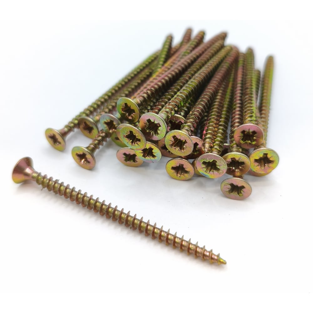 Изображение товара Саморез Крепстор 4х60 PZ желтый цинк потайная головка Изображение товара Саморез Крепстор 4х60 PZ желтый цинк потайная головка