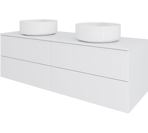 Изображение товара Тумба с 2-мя раковинами подвесная ORANGE Отто 130 см, белый глянец Ot-130TuMDF+B09-360W