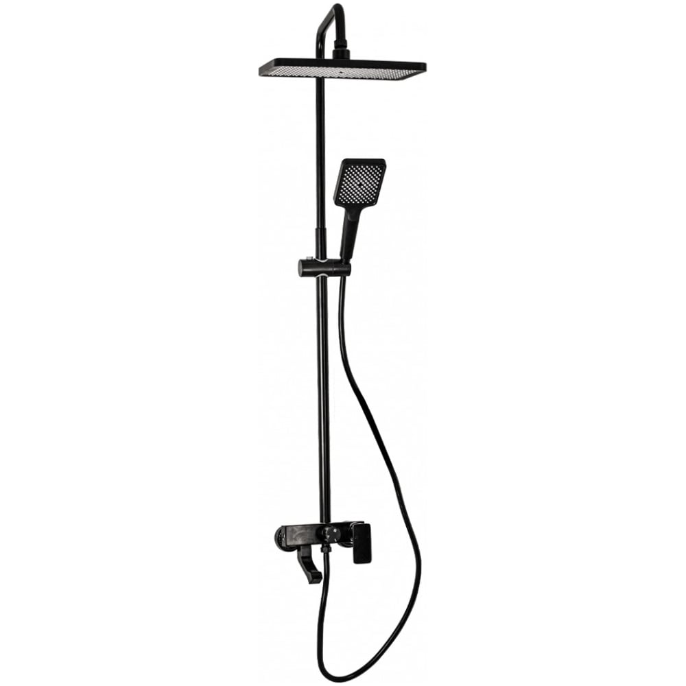 Изображение товара Смеситель + стойка душевая BRIMIX тропический душ с двумя квадратными лейками, из алюминия, черный 81745