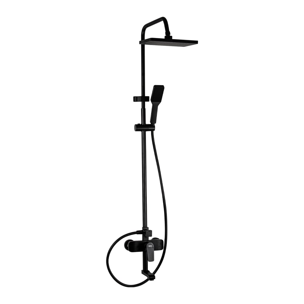 Изображение товара Смеситель + стойка душевая BRIMIX тропический душ с двумя квадратными лейками, из алюминия, черный 82706 Изображение товара Смеситель + стойка душевая BRIMIX тропический душ с двумя квадратными лейками, из алюминия, черный 82706