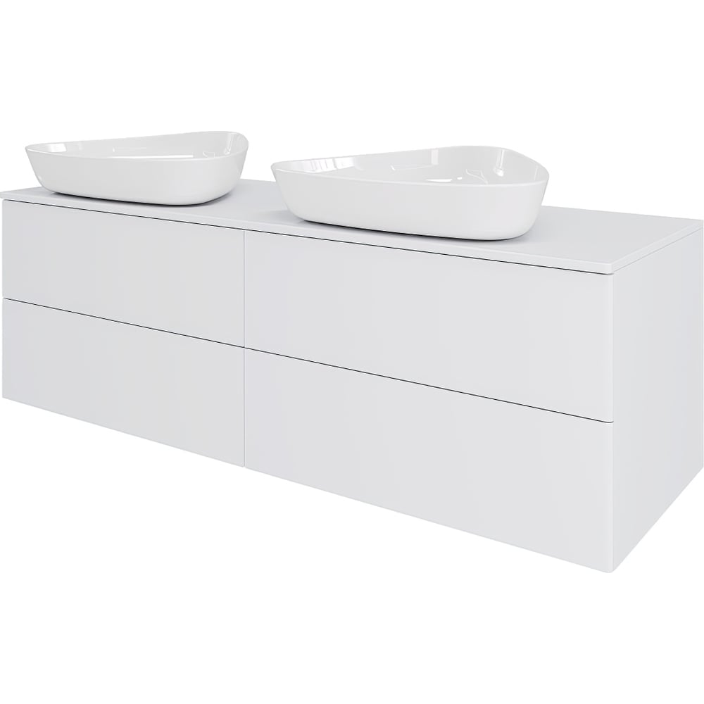 Изображение товара Тумба с раковинами ORANGE Отто 130 см белый глянец — подвесная, 4 ящика