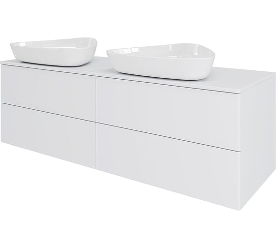 Изображение товара Тумба с 2-мя раковинами подвесная ORANGE Отто 130 см, белый глянец Ot-130TuMDF+B07-500W