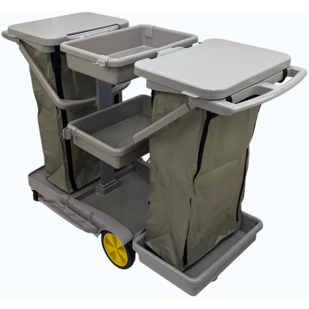 Изображение товара Тележка гостиничная многофункциональная ACG база пластик серый, 2 мешка с крышками, 3 лотка 1030108
