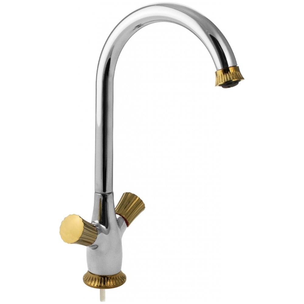 Изображение товара Смеситель кухонный BRIMIX металлокерамика, круглая ручка, хромированный, с золотом 1065