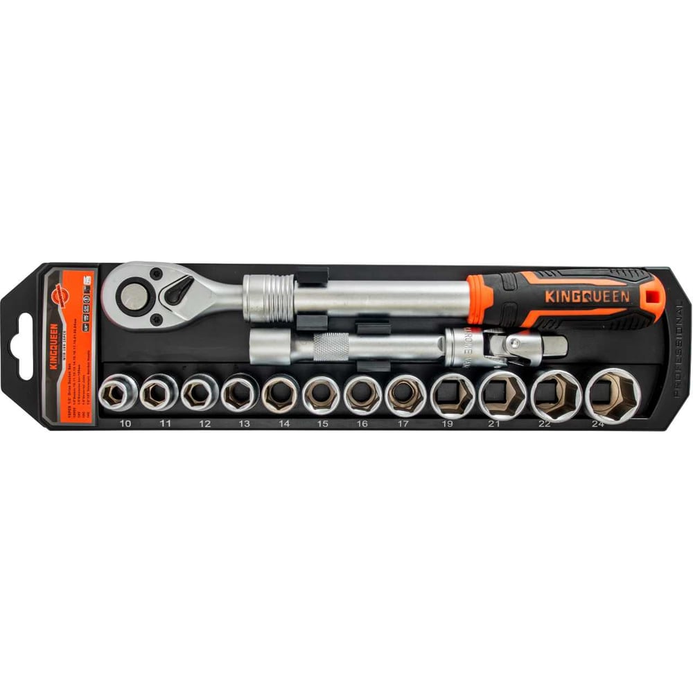 Изображение товара Трещотка телескопическая 1/2 с набором головок KINGQUEEN 15 пред, 72 зуба, WIB-199