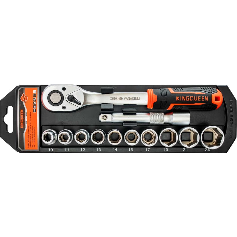 Изображение товара Трещотка 1/2 с набором головок KINGQUEEN 12 пред, 72 зуба, WIB-192 Изображение товара Трещотка 1/2 с набором головок KINGQUEEN 12 пред, 72 зуба, WIB-192