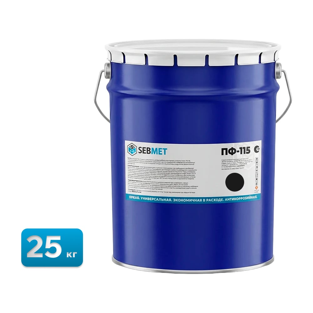 Изображение товара Краска черная эмаль Sebmet ПФ-115 (25 кг) TD031140025