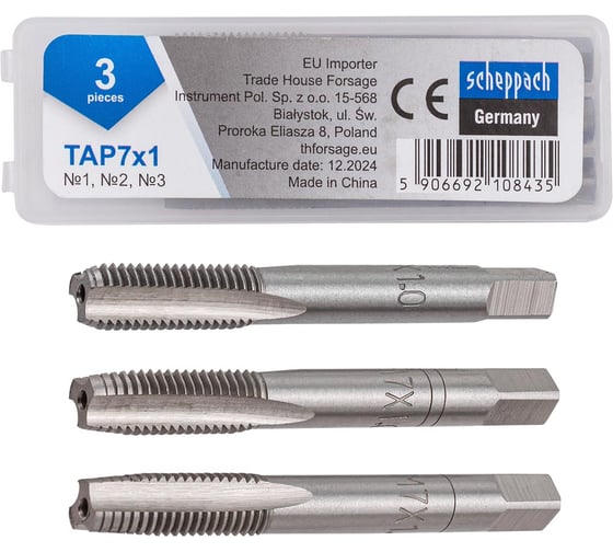 Изображение товара Метчик Scheppach M7x1 (3 шт) Sch-TAP7x1(65178)