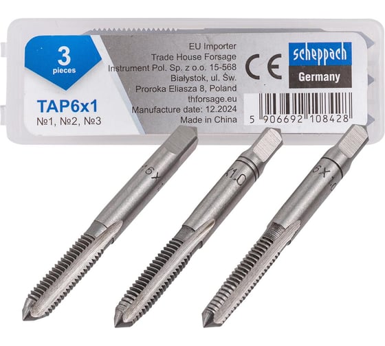 Изображение товара Метчик Scheppach M6x1 (3шт) Sch-TAP6x1(65177)