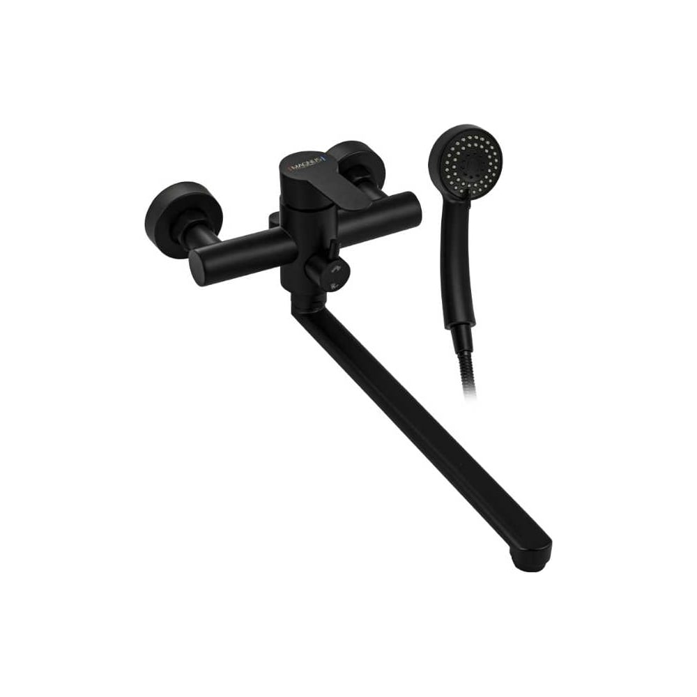 Изображение товара Смеситель для ванны САНАКС МАГНУС длинный излив, с дивертором на корпусе, из нержавеющей стали марки 304, черный 92292