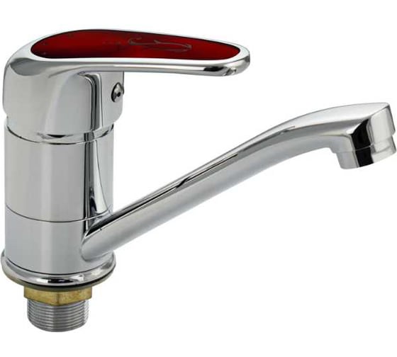 Изображение товара Смеситель для кухни и раковины САНАКС МайФайр поворотный излив 15 см, ручка с вставкой красного цвета, хром 87116