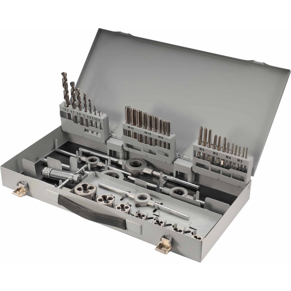 Изображение товара Набор метчиков и плашек MASTER-TOOL HSS-G M3 -M12 45пр 1017501010002