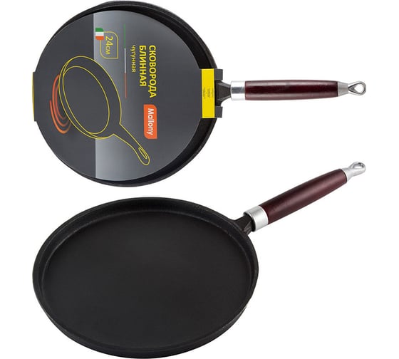 Изображение товара Чугунная блинная сковорода Mallony PCIF-24 диаметр 24 см в конверте промасленое покрытие 985029